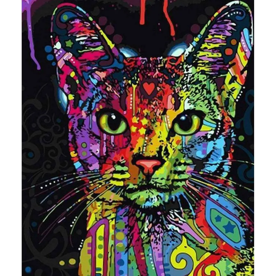 Peinture au numéro : Chat Fractal Moderne - sans châssis en bois - Figured'Art