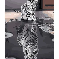 Peinture au numéro : Chaton Reflet Tigre - sans châssis en bois - Figured'Art