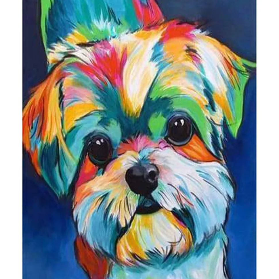 Peinture au numéro : Chien en couleurs 2 - sans châssis en bois - Figured'Art