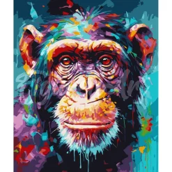 Peinture au numéro : Chimpanzé Coloré Abstrait - toile tendue sur châssis - Figured'Art