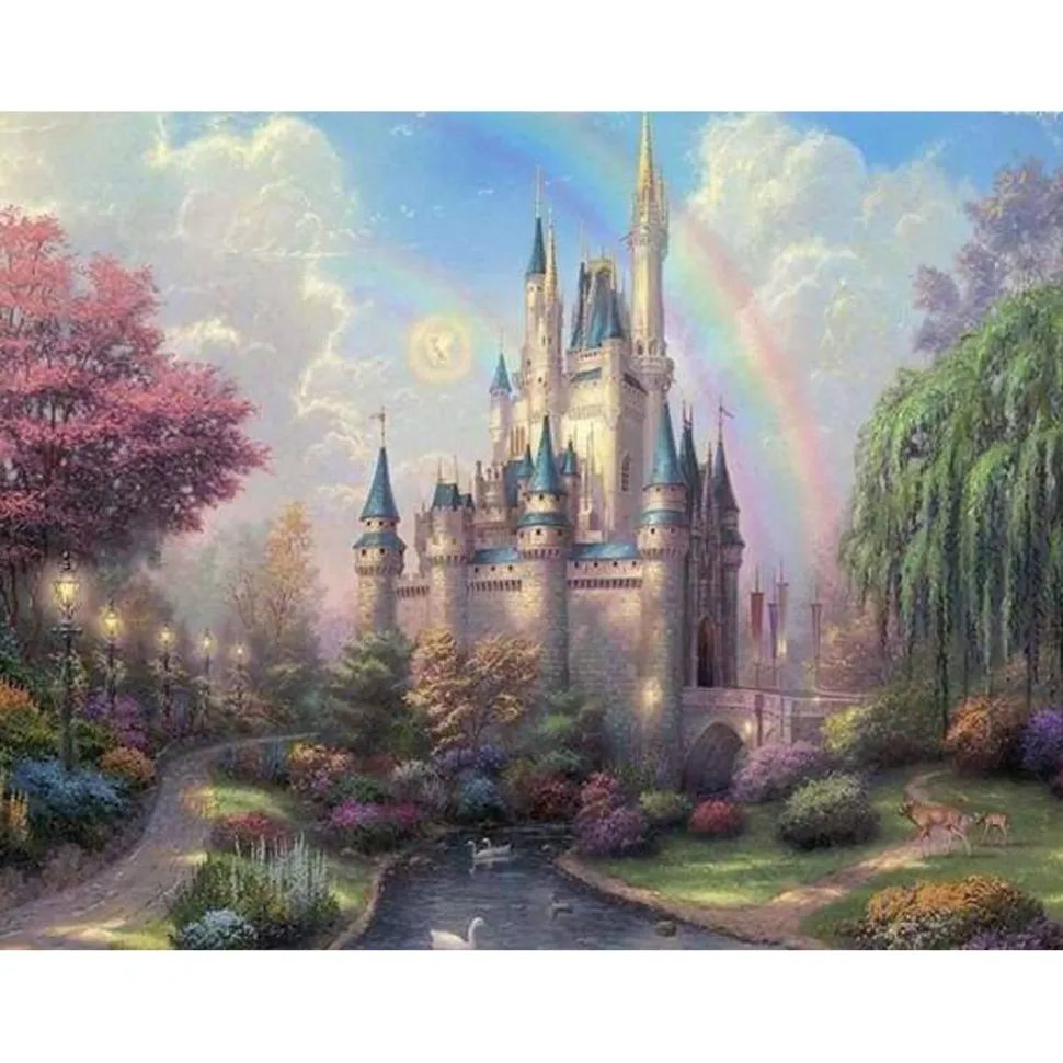 Peinture au numéro : Château et Arc en Ciel - sans châssis en bois - Figured'Art