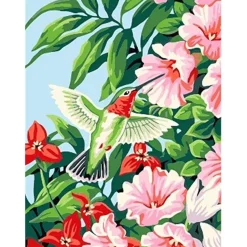 Peinture au numéro : Colibri dans les Fleurs - sans châssis en bois - Figured'Art