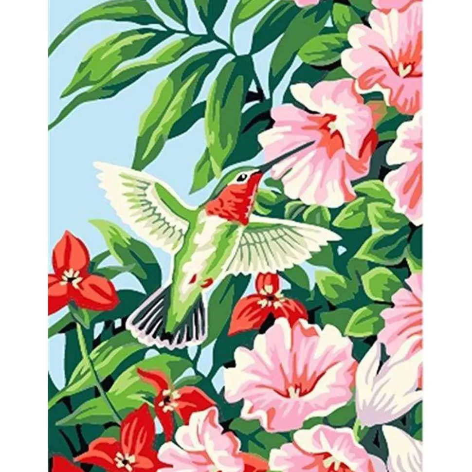 Peinture au numéro : Colibri dans les Fleurs - sans châssis en bois - Figured'Art