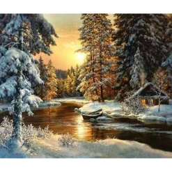 Peinture au numéro : Coucher de Soleil en Forêt - sans châssis en bois - Figured'Art