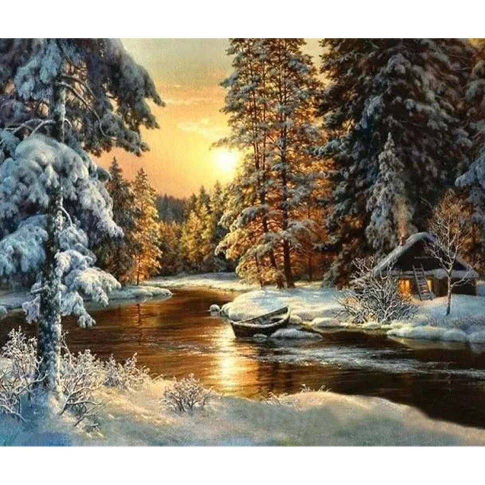 Peinture au numéro : Coucher de Soleil en Forêt - sans châssis en bois - Figured'Art