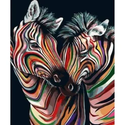 Peinture au numéro : Couple de Zèbres colorés - toile tendue sur châssis - Figured'Art