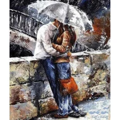 Peinture au numéro : Couple sous la pluie - sans châssis en bois - Figured'Art