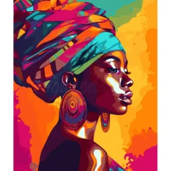 Peinture au numéro : Dame africaine lumineuse - toile tendue sur châssis - Figured'Art