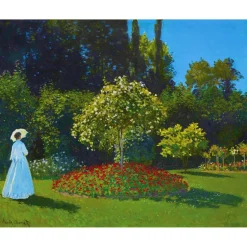 Peinture au numéro : Dame en blanc au jardin - Monet - sans châssis en bois - Figured'Art