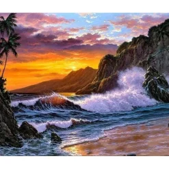 Peinture au numéro : Falaise et Vagues - sans châssis en bois - Figured'Art