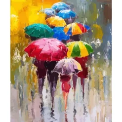 Peinture au numéro : Farandoles de parapluie - toile tendue sur châssis - Figured'Art