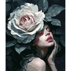 Peinture au numéro : Femme à la Rose - toile tendue sur châssis - Figured'Art