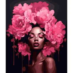 Peinture au numéro : Femme aux cheveux de pivoines - toile tendue sur châssis - Figured'Art