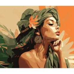 Peinture au numéro : Femme au turban africain - sans châssis en bois - Figured'Art