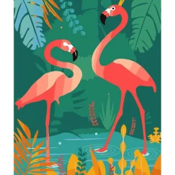 Peinture au numéro : Flamants roses les pieds dans l’eau - toile tendue sur châssis - Figured'Art
