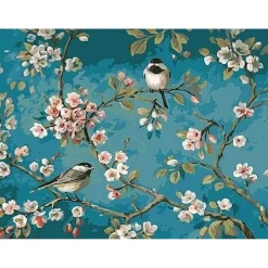 Peinture au numéro : Fleurs et oiseaux 2 - sans châssis en bois - Figured'Art