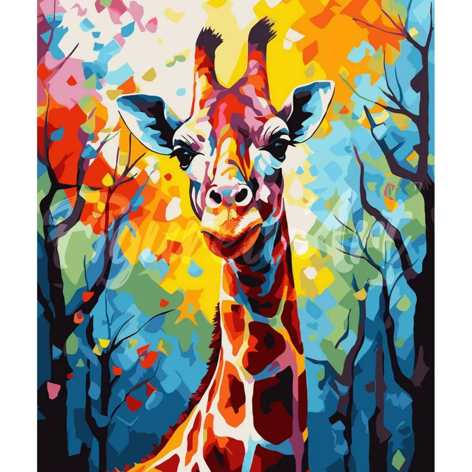 Peinture au numéro : Girafe Colorée Abstraite - sans châssis en bois - Figured'Art
