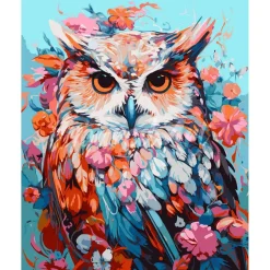 Peinture au numéro : Hibou coloré en fleurs - toile tendue sur châssis - Figured'Art