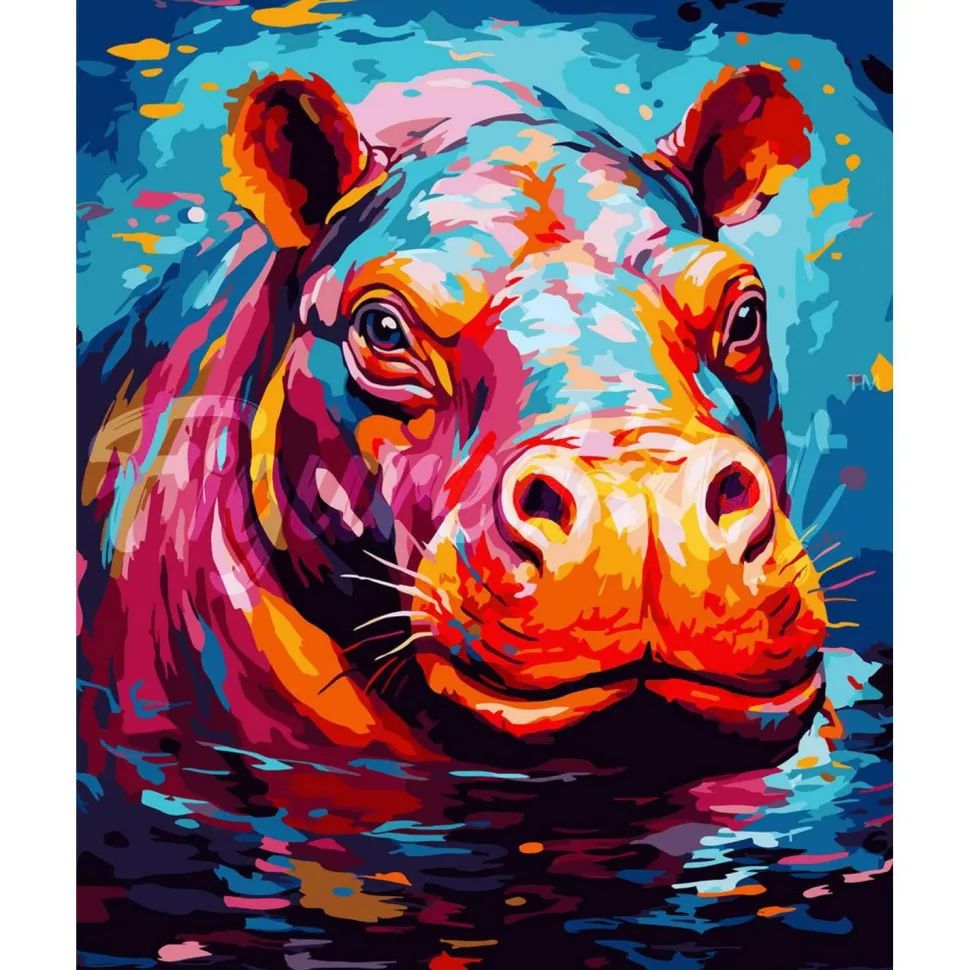 Peinture au numéro : Hippopotame Coloré Abstrait - sans châssis en bois - Figured'Art