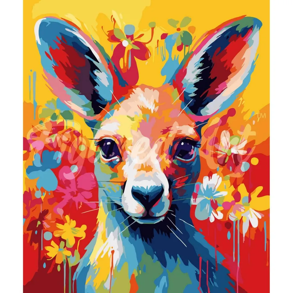 Peinture au numéro : Kangourou Coloré Abstrait - sans châssis en bois - Figured'Art