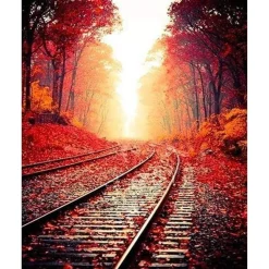 Peinture au numéro : Les Rails en Automne - sans châssis en bois - Figured'Art