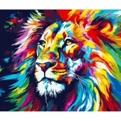 Peinture au numéro : Lion Coloré Abstrait - sans châssis en bois - Figured'Art