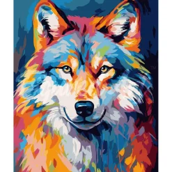 Peinture au numéro : Loup Coloré Abstrait - toile tendue sur châssis - Figured'Art