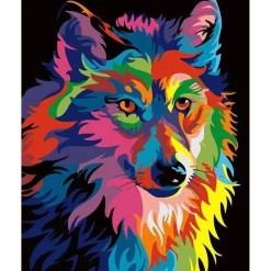 Peinture au numéro : Loup Pop Art - sans châssis en bois - Figured'Art