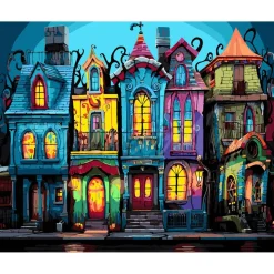 Peinture au numéro : Maisons gothiques colorées - sans châssis en bois - Figured'Art
