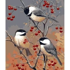 Peinture au numéro : Oiseaux et Arbre Fruitier - toile tendue sur châssis - Figured'Art