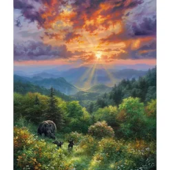 Peinture au numéro : Ours et coucher de soleil - sans châssis en bois - Figured'Art