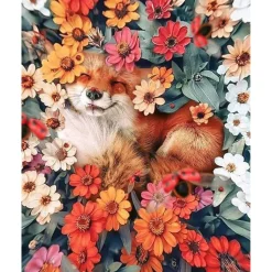 Peinture au numéro : Petit Renard caché dans les Fleurs - sans châssis en bois - Figured'Art