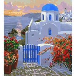 Peinture au numéro : Petit Village grec - sans châssis en bois - Figured'Art