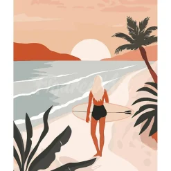 Peinture au numéro : Promenade sur la plage au coucher du soleil - toile tendue sur châssis - Figured'Art