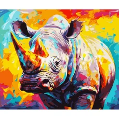 Peinture au numéro : Rhinocéros Coloré Abstrait - toile tendue sur châssis - Figured'Art