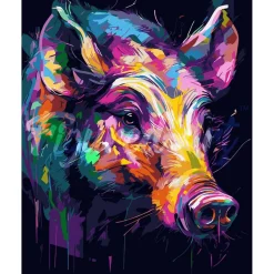 Peinture au numéro : Sanglier Coloré Abstrait - sans châssis en bois - Figured'Art