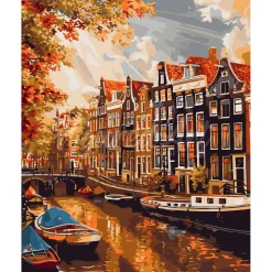 Peinture au numéro : Soleil à Amsterdam - toile tendue sur châssis - Figured'Art