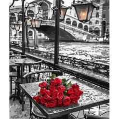 Peinture au numéro : Terrasse et Bouquet - sans châssis en bois - Figured'Art