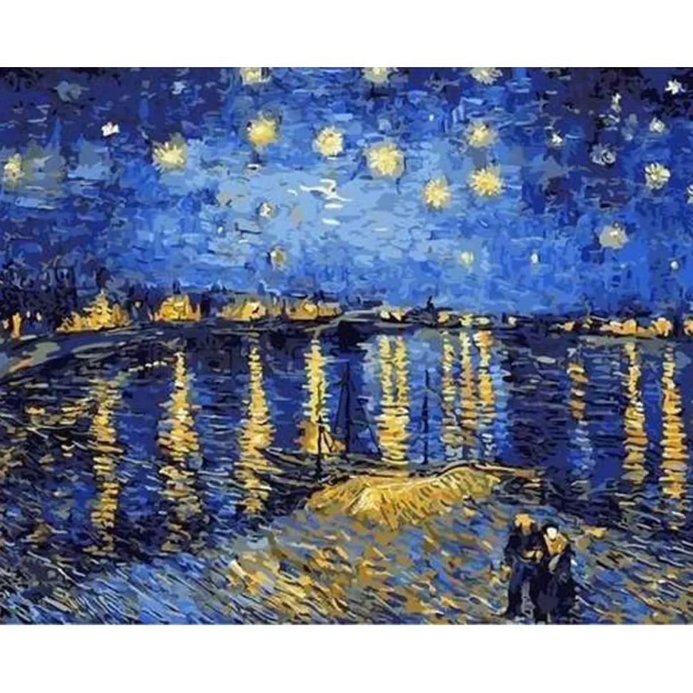 Peinture au numéro : Van Gogh Nuit Etoilée sur le Rhone - toile tendue sur châssis - Figured'Art