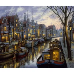 Peinture au numéro : Vie sur le canal - sans châssis en bois - Figured'Art