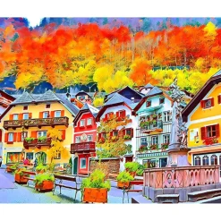 Peinture au numéro : Village Suisse coloré - sans châssis en bois - Figured'Art