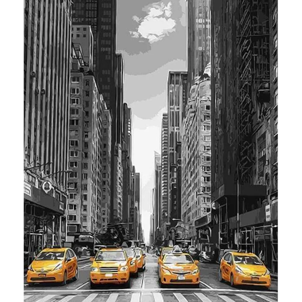 Peinture au numéro : Ville Moderne et Taxis Jaunes - sans châssis en bois - Figured'Art