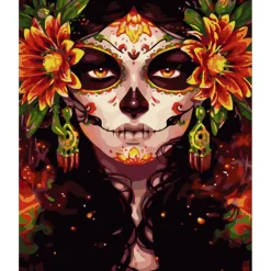 Peinture au numéro : Visage et Fleurs - sans châssis en bois - Figured'Art