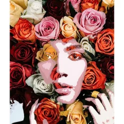 Peinture au numéro : Visage de roses - sans châssis en bois - Figured'Art