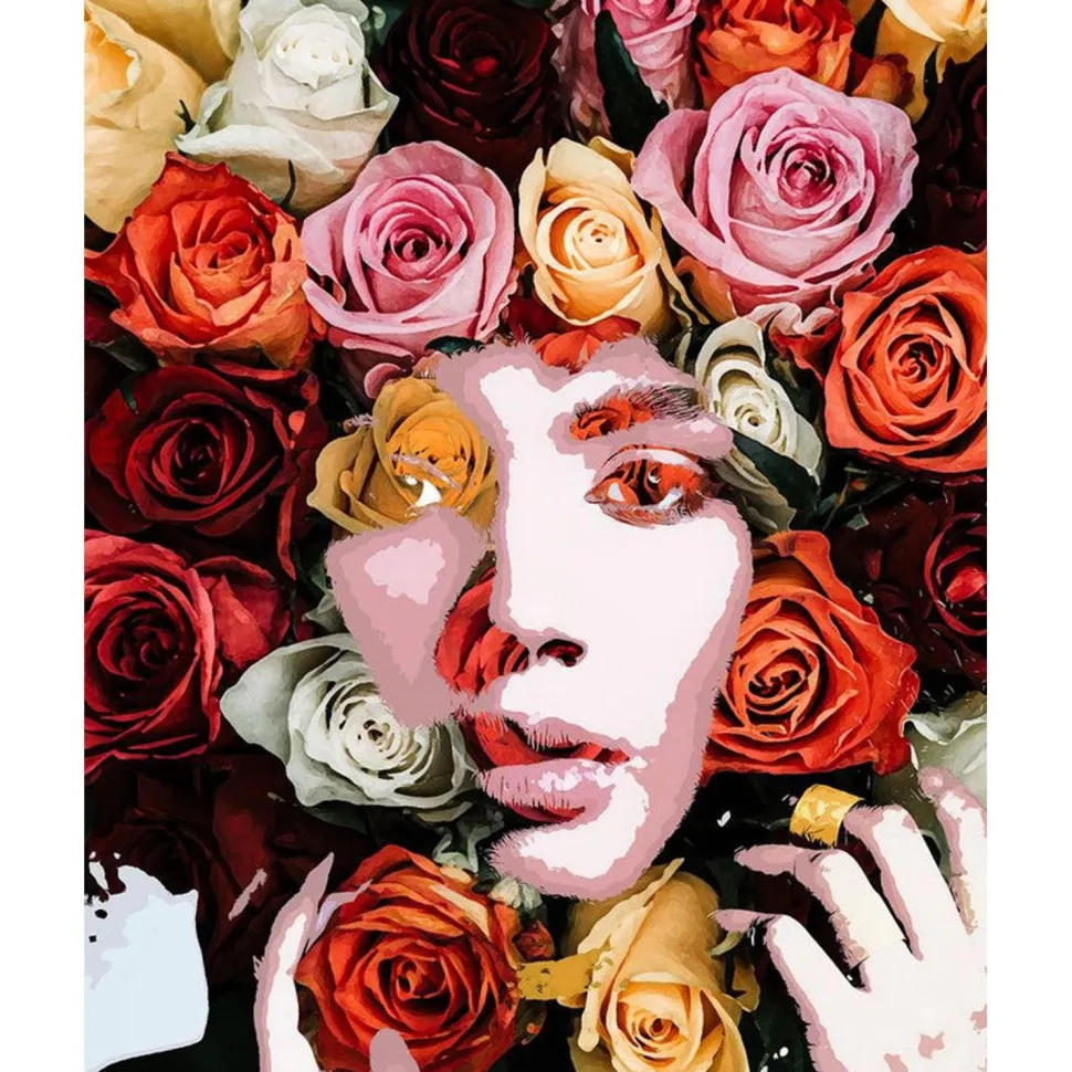 Peinture au numéro : Visage de roses - sans châssis en bois - Figured'Art