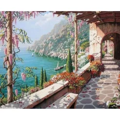 Peinture au numéro : Vue Mer depuis le Patio - sans châssis en bois - Figured'Art