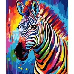 Peinture au numéro : Zèbre Coloré Abstrait - sans châssis en bois - Figured'Art