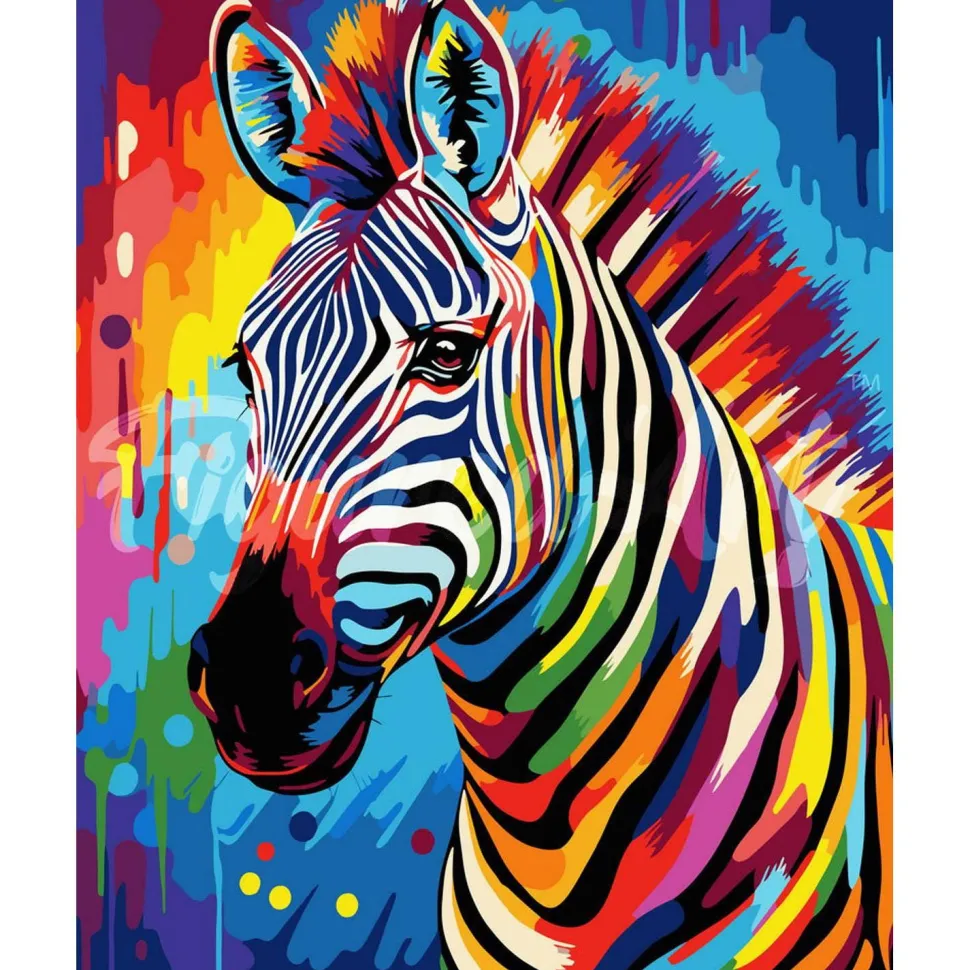 Peinture au numéro : Zèbre Coloré Abstrait - sans châssis en bois - Figured'Art