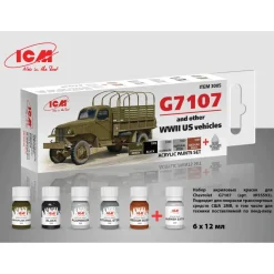 Peintures acryliques pour Véhicules US WWII - 6 x 12 ml - ICM