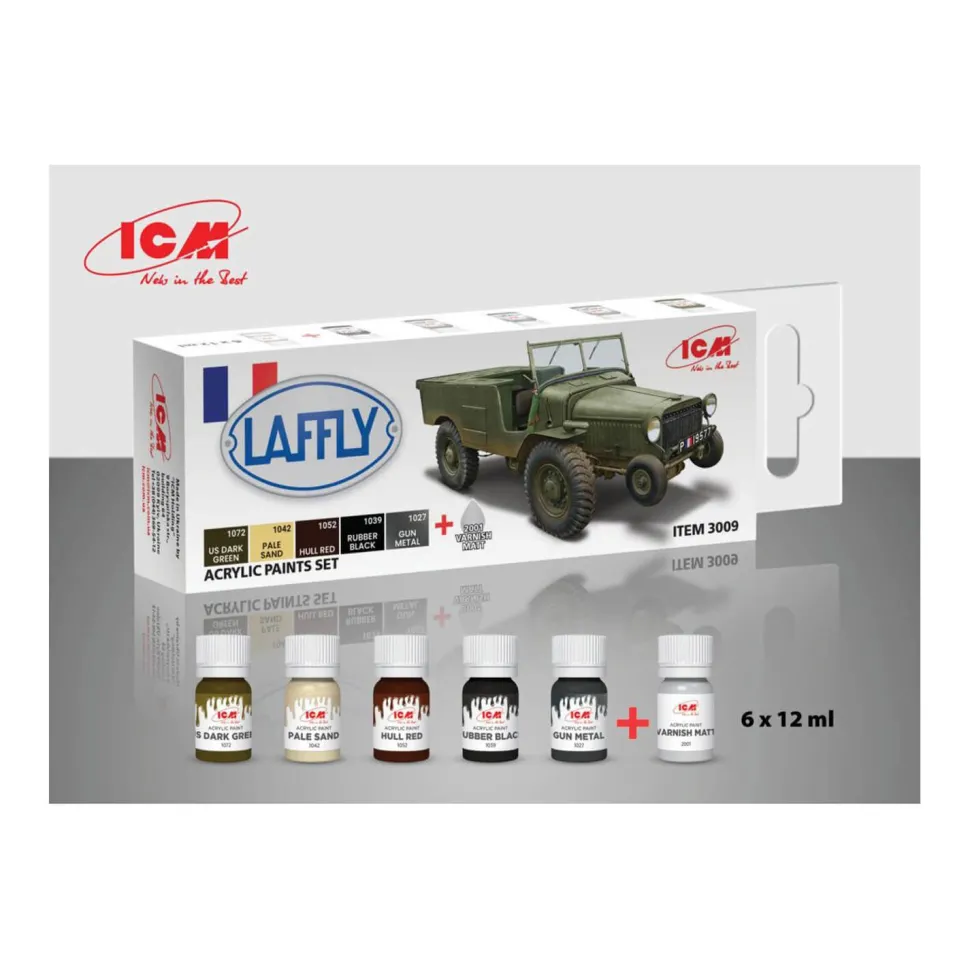 Peintures acryliques pour Laffly V15T et véhicules français - 6 x 12 ml - ICM